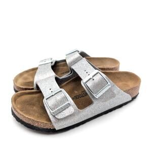 Birkenstock Arizona Birkibuc Double Strap Sandals Kids Light Silver Sz US3 EU34